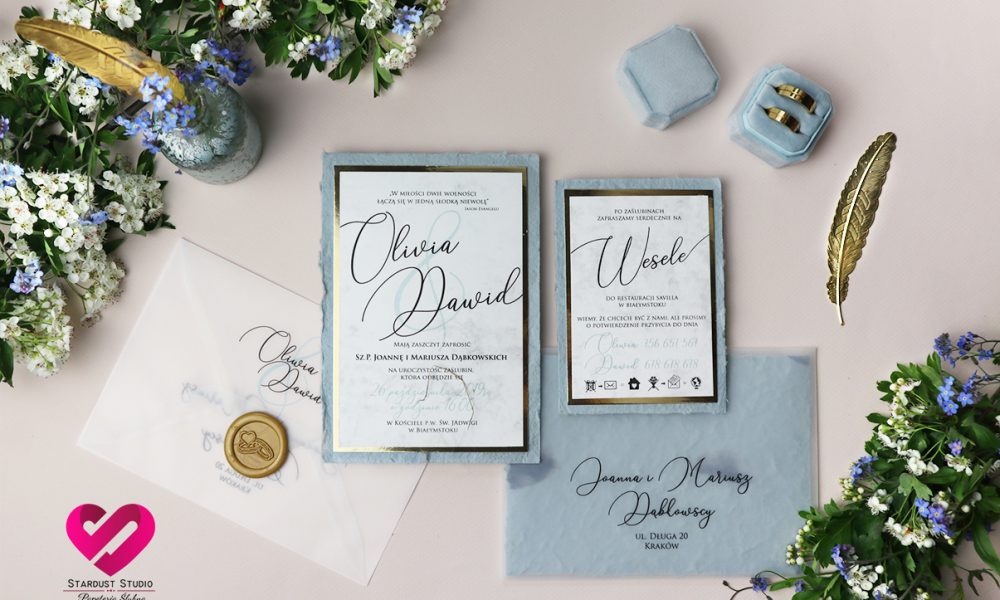 Zaproszenia z papieru czerpanego Classy Blue Zaproszenia z papieru czerpanego classy blue vintage