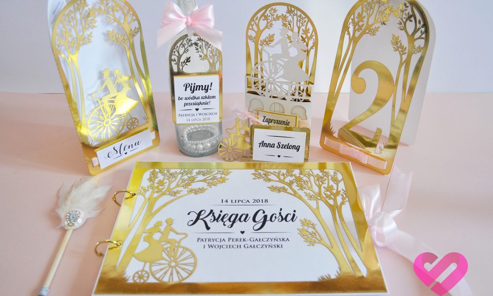 Romantyczna Podróż Oryginalna, elegancka księga gości glamour ze złotym ażurem