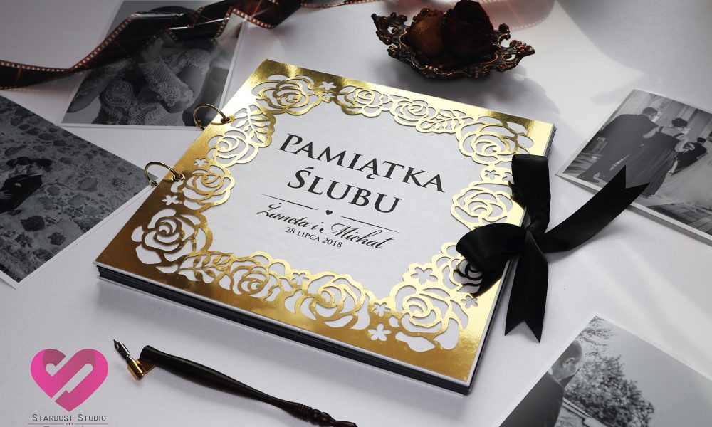 Album Rose Frame Elegancki, złoty album ślubny na prezent, na zdjęcia ślubne, w stylu glamour