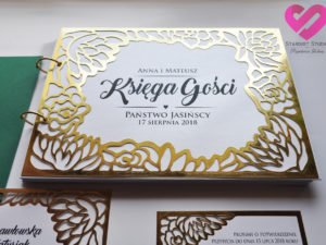 Oryginalna, elegancka księga gości glamour ze złotym ażurem