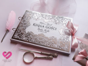 Ażurowa księga gości srebrna w stylu glamour