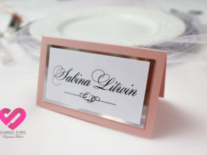 Eleganckie klasyczne winietki ślubne w stylu glamour z elementami srebra