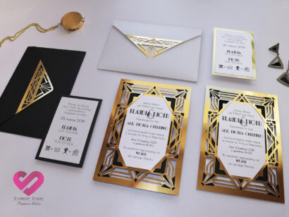 Zaproszenia ślubne Art Deco złote zaproszenia gatsby