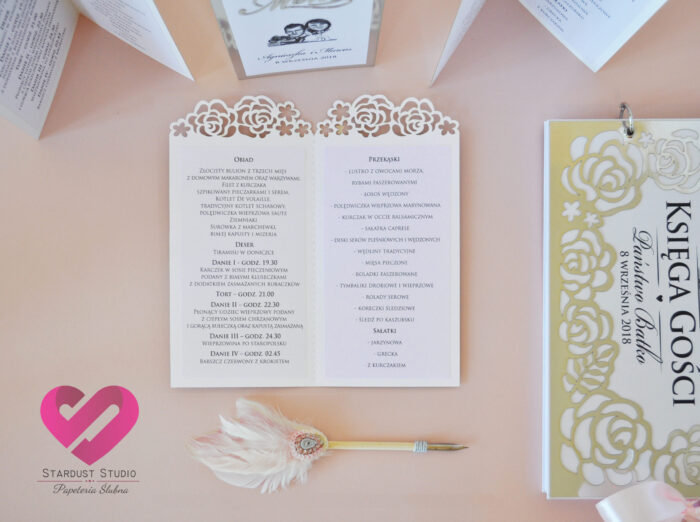 menu weselne laserowe złote srebrne menu weselne na stół weselny
