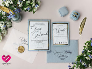 Zaproszenia z papieru czerpanego classy blue vintage