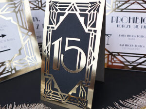 Numery na stół weselny Art Deco w stylu Wielki Gatsby