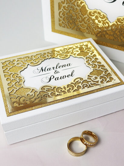 Pudełko na koperty złote glamour poduszki na obrączki