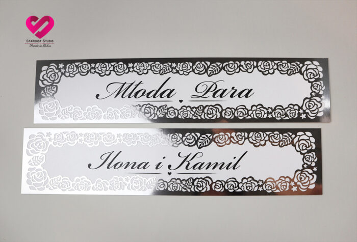 Tablice rejestracyjne weselne srebrne lustrzane glamour róże