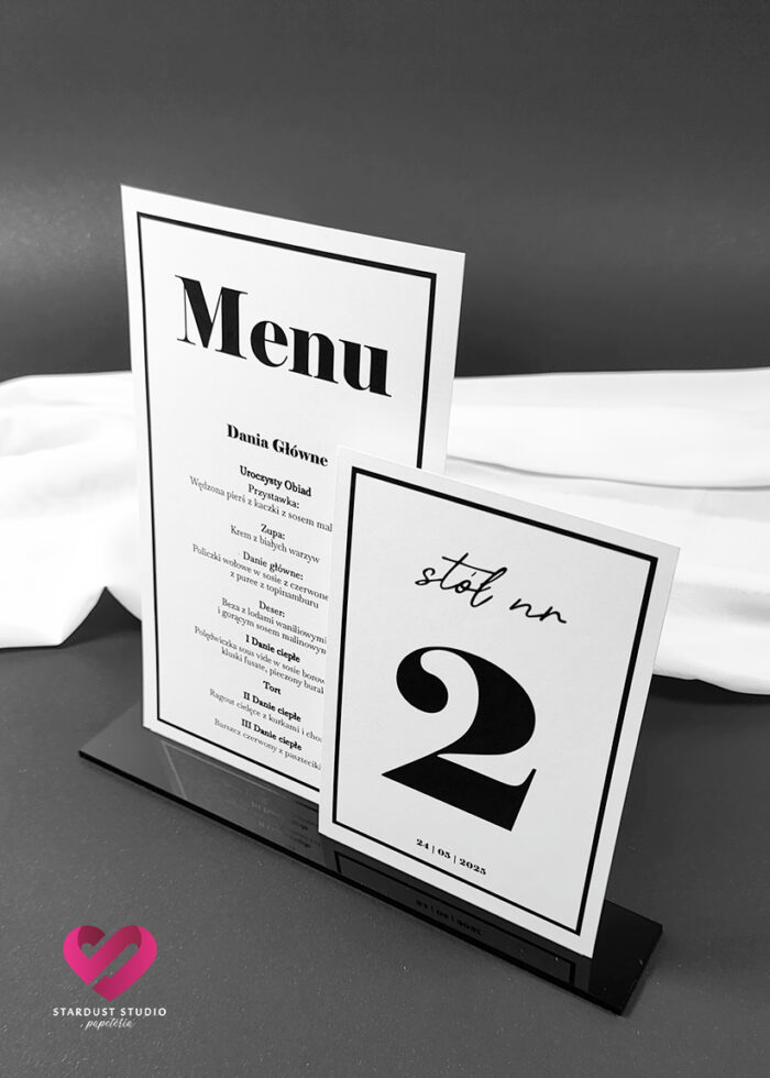 Minimalistyczne menu z numerem stołów proste