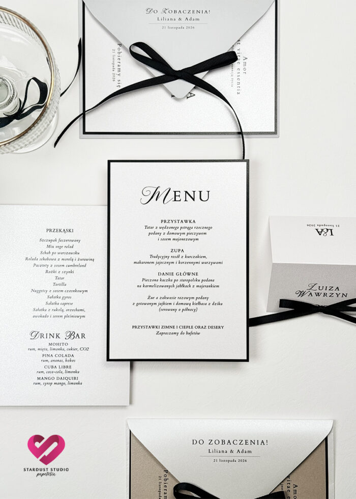 Eleganckie menu weselne minimalistyczne