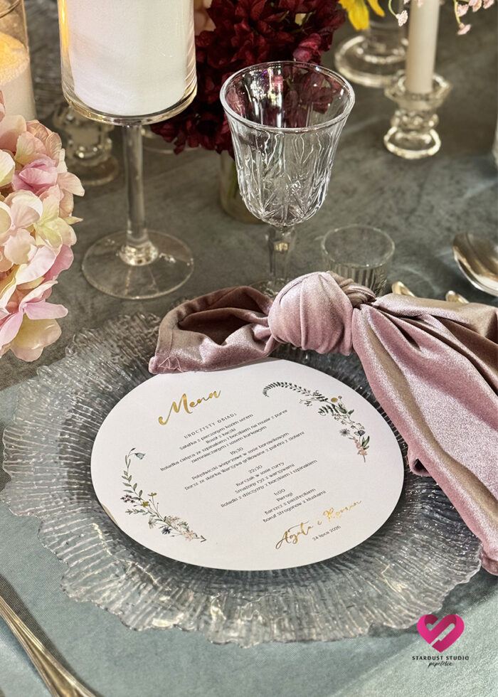 Menu okrągłe polne kwiaty