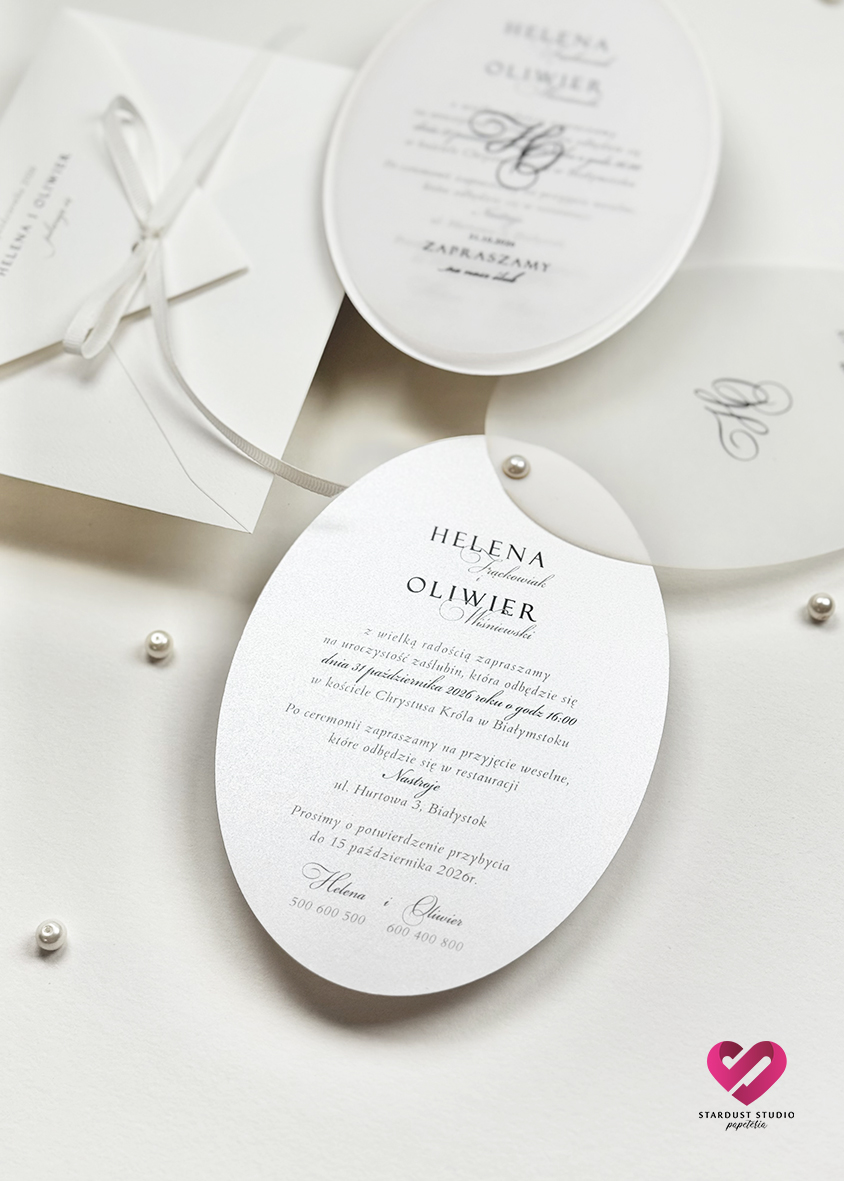 Zaproszenia ślubne owalne z nitem