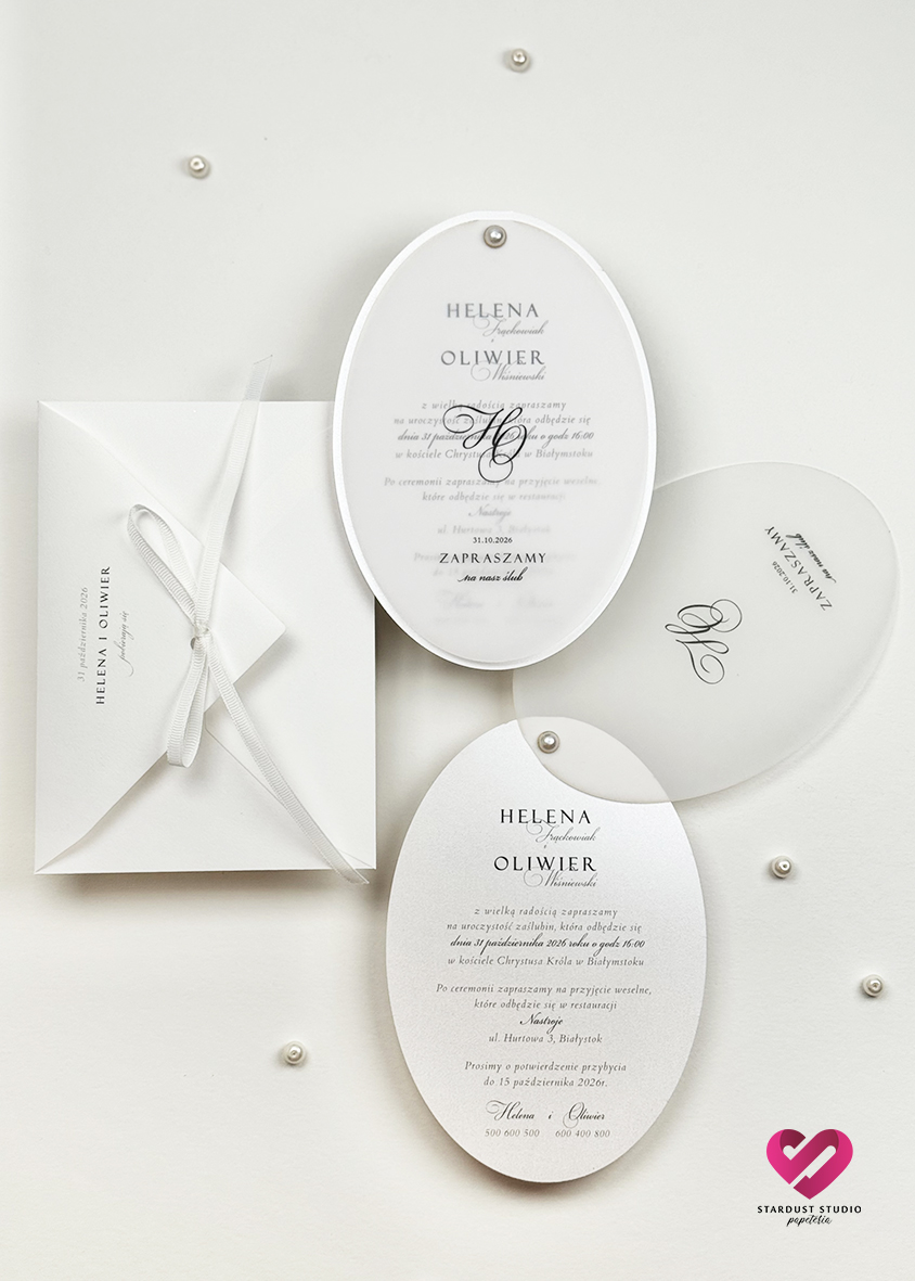 Zaproszenia ślubne owalne z kalką i nitem